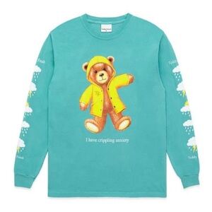 Teddy Fresh Long Sleeve Tee Teal “I Have Crippling Anxiety” Teddy Bear, XL